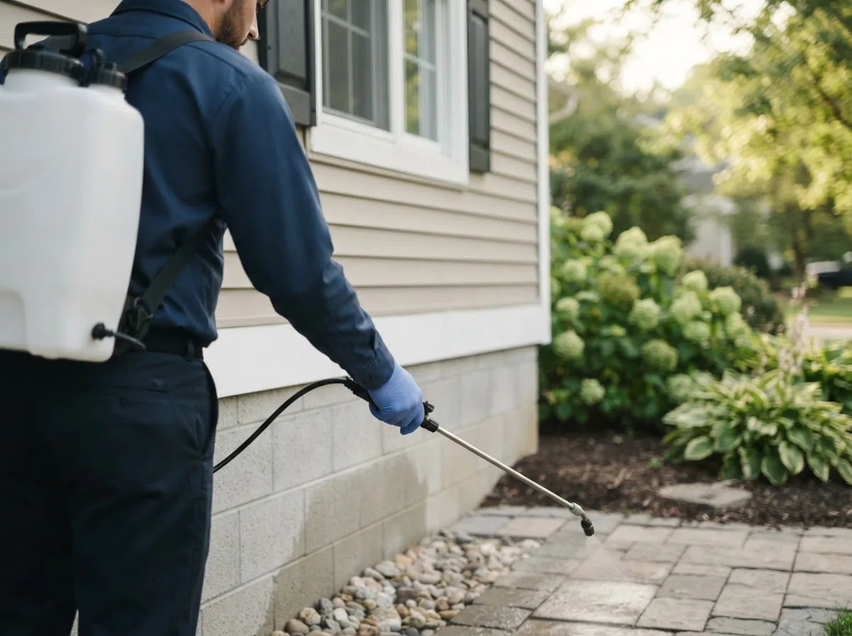 Pest control technician inspecting a home in Virgil, KS
